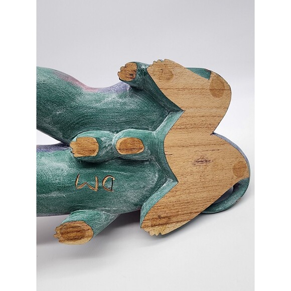 OOAK colorful 16" Purple Wood Hand Carved CAT Statue ARTISAN MADE ADULT KITTEN - Picture 11 of 14